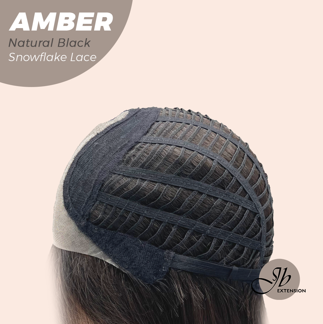 JBEXTENSION 21 Inches Straight Natural Black Pre-Cut T Part Snowflake Lace Frontlace Glueless Wig AMBER NATURAL BLACK【BENDY EAR TABS】 Alexwigs