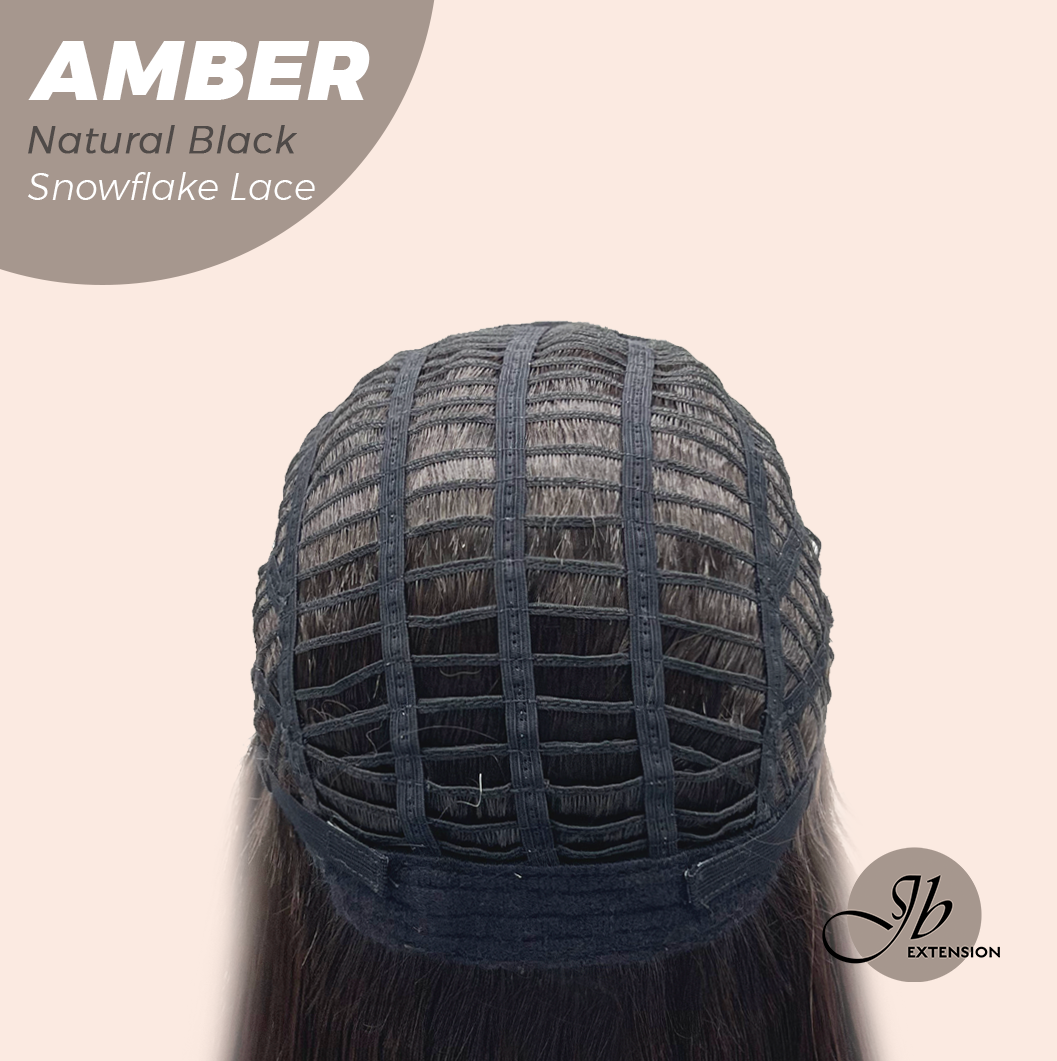 JBEXTENSION 21 Inches Straight Natural Black Pre-Cut T Part Snowflake Lace Frontlace Glueless Wig AMBER NATURAL BLACK【BENDY EAR TABS】 Alexwigs