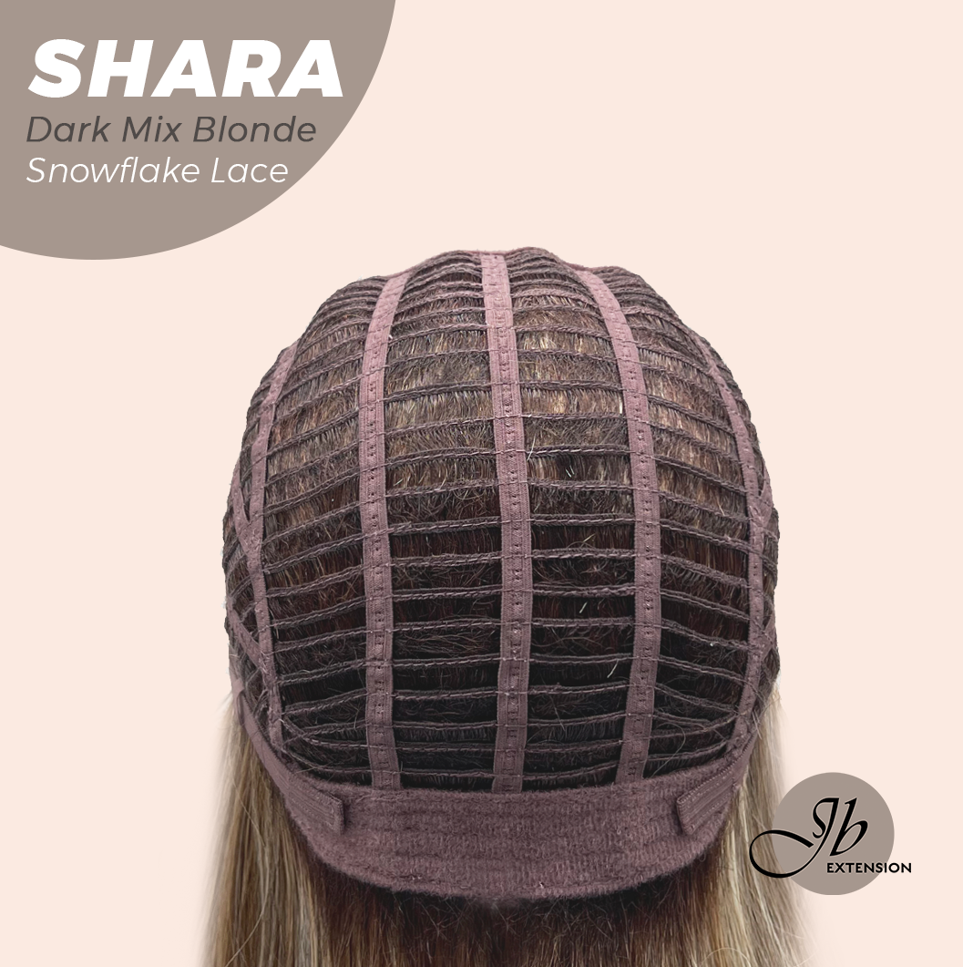 [PRE-ORDER] JBEXTENSION 17 Inches Curly Dark Mix Blonde Pre-Cut T Part Snowflake Lace Frontlace Glueless Wig SHARA DARK MIX BLONDE【BENDY EAR TABS】 Alexwigs