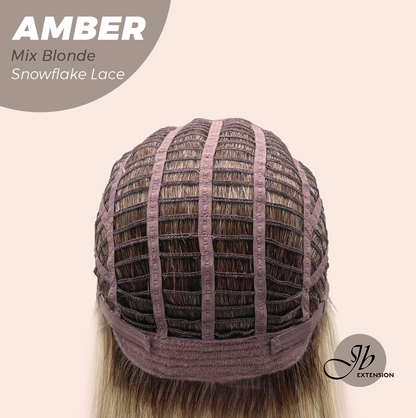JBEXTENSION 21 Inches Straight Mix Blonde Pre-Cut T Part Snowflake Lace Frontlace Glueless Wig AMBER MIX BLONDE【BENDY EAR TABS】 Alexwigs
