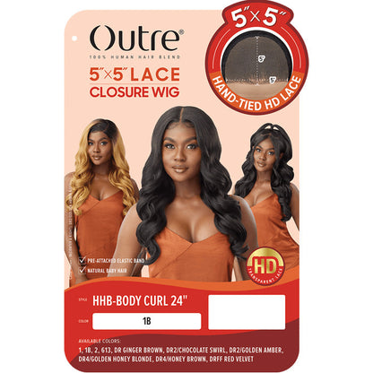 Outre Glueless Human Hair Blend 5X5 HD Lace Closure Wig - HHB-BODY CURL 24 Alexwigs
