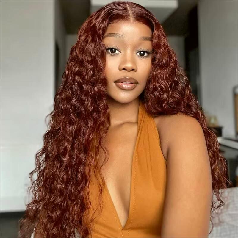 #33 Reddish Brown Color Water Wave 13x4 13x6 HD Lace Front Wigs Human Hair Pre Plucked Alexwigs