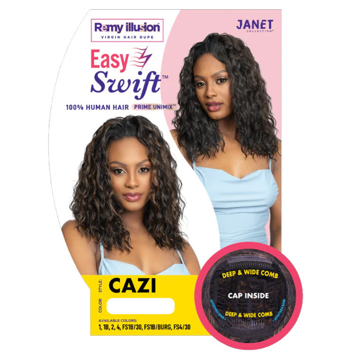 Janet Collection Remy Illusion Easy N Swift 100% Human Hair Blend Half Wig - CAZI Alexwigs