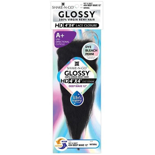 Shake N Go Glossy 100% Virgin Remy Hair HD 4x4 Hand-Tied Lace Closure - DEEP WAVE 12 - Wet & Wavy Alexwigs