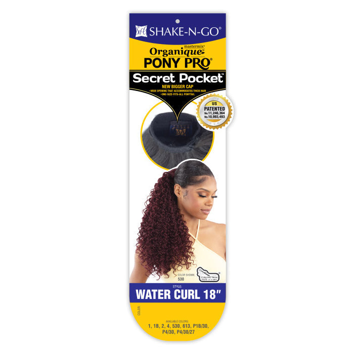 Shake N Go Organique Human Hair Blend PonyPro Secret Pocket Drawstring Ponytail - WATER CURL 18" Alexwigs