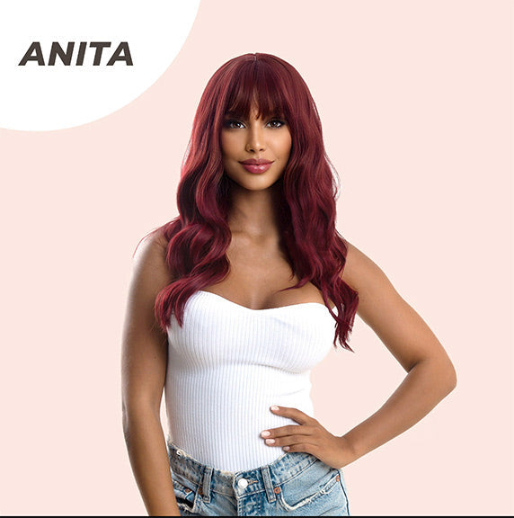 JBEXTENSION 22 Inches Red Body Wave Wig With Bangs ANITA Alexwigs
