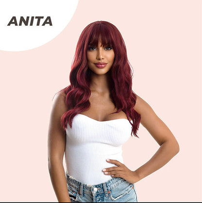 JBEXTENSION 22 Inches Red Body Wave Wig With Bangs ANITA Alexwigs