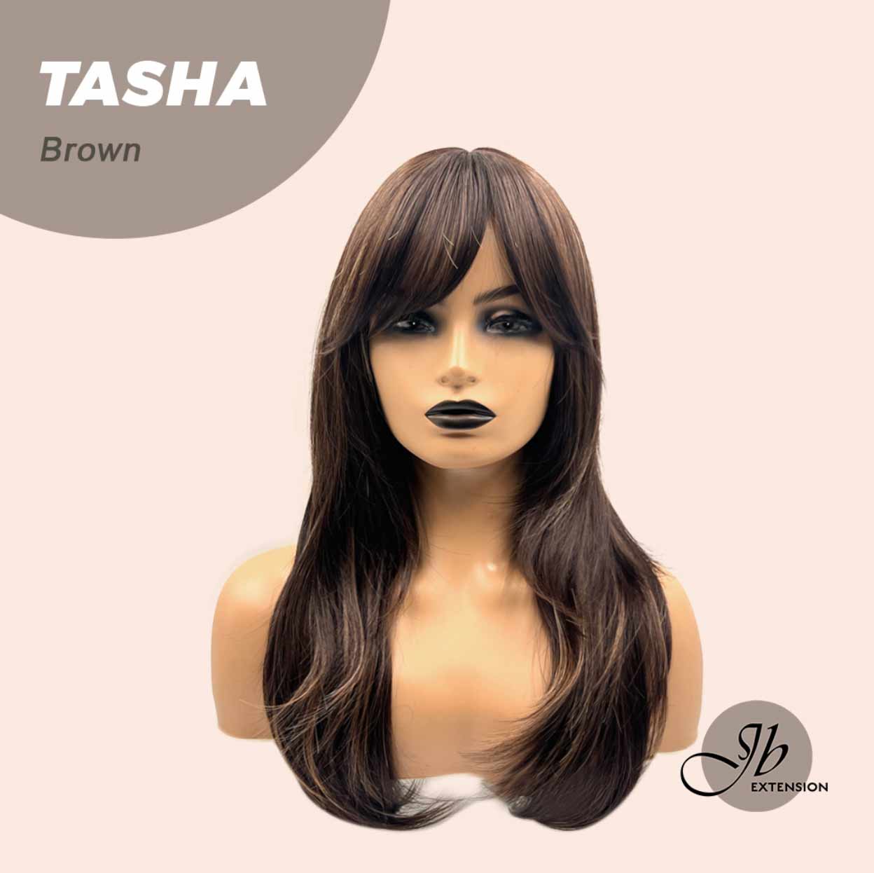 JBEXTENSION 24 Inches Wolf Cut Brown Women Wig With Bangs TASHA BROWN Alexwigs