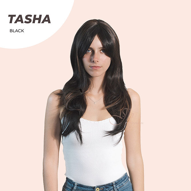 JBEXTENSION 24 Inches Wolf Cut Black Women Wig With Bangs TASHA BLACK Alexwigs