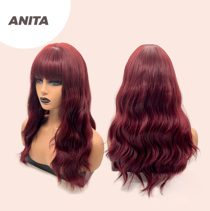 JBEXTENSION 22 Inches Red Body Wave Wig With Bangs ANITA Alexwigs