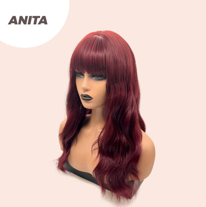 JBEXTENSION 22 Inches Red Body Wave Wig With Bangs ANITA Alexwigs