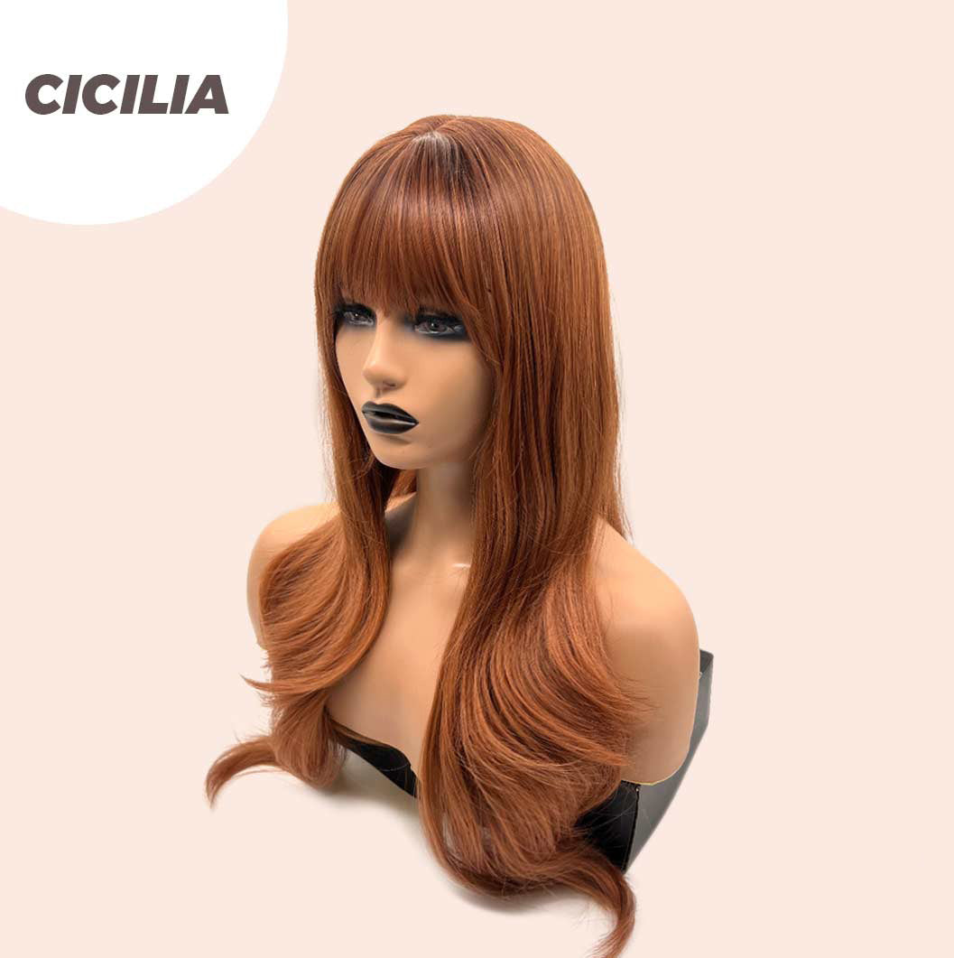 JBEXTENSION 26 Inches Curly Copper Fashion Wig With Bangs CICILIA Alexwigs