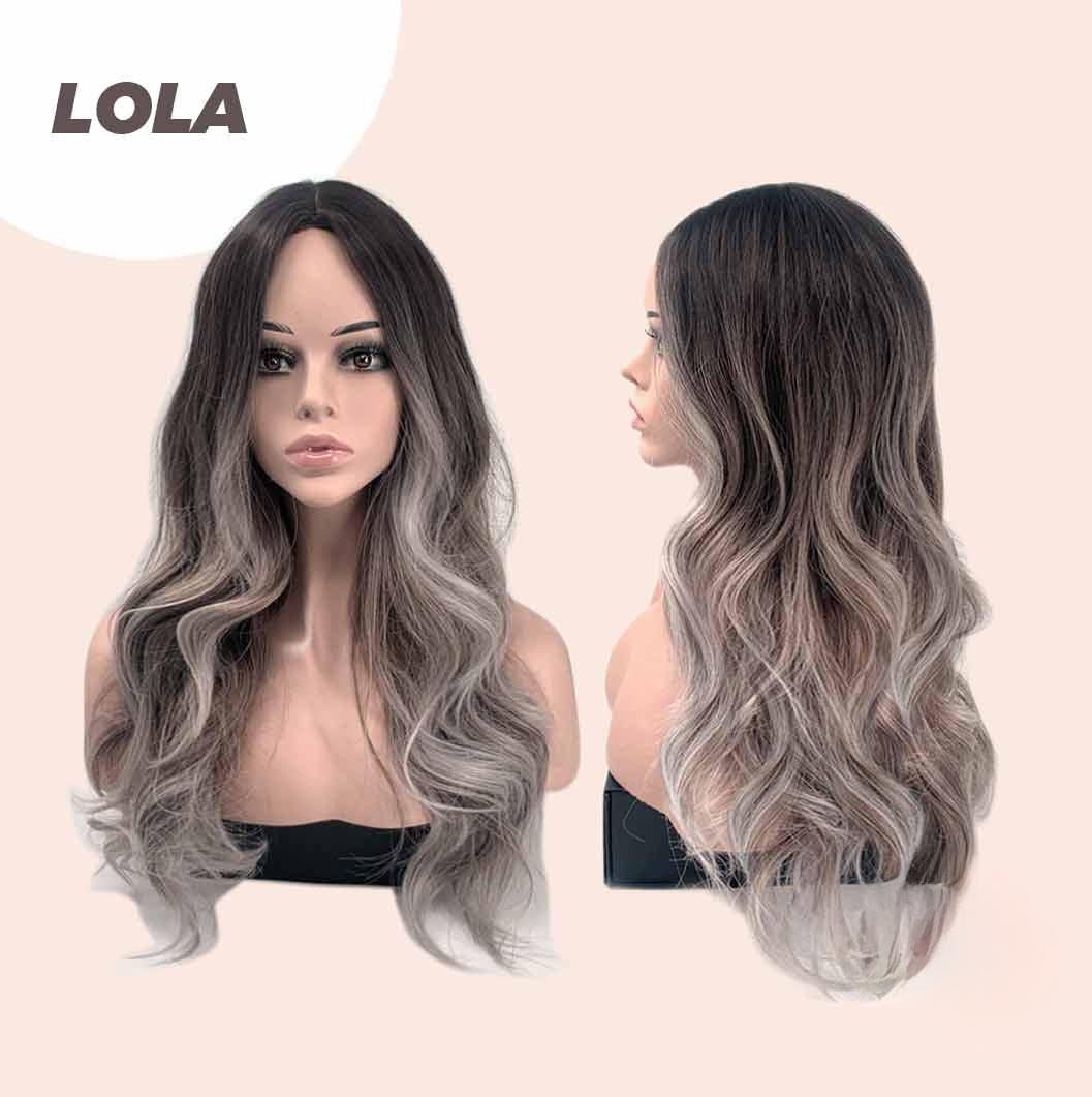 JBEXTENSION 25 Inches Long Curly Dark Brown With Grey Meches Hair Wig LOLA Alexwigs
