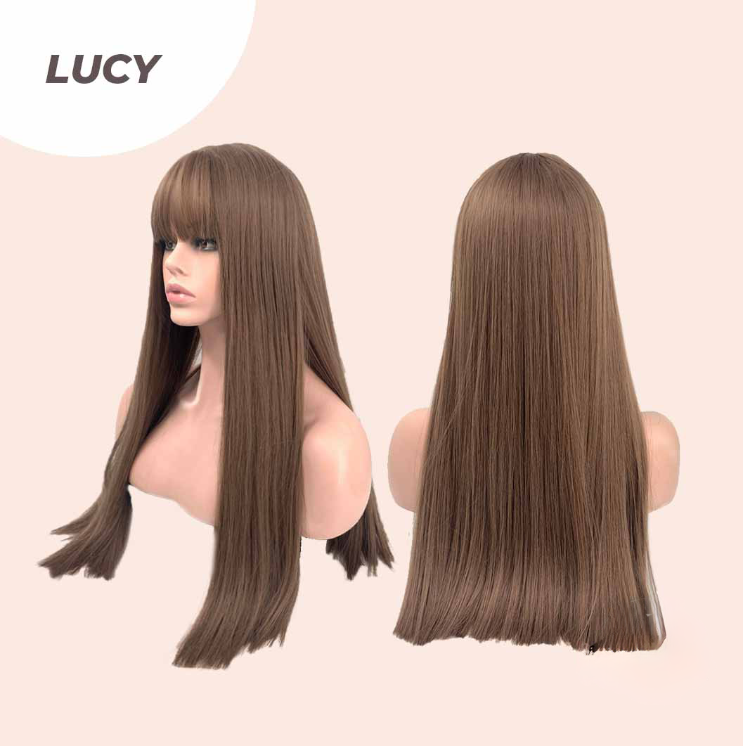 JBEXTENSION 24 Inches Nature Straight Ombre Light Brown Wig With Bangs LUCY Alexwigs