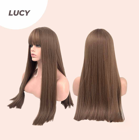 JBEXTENSION 24 Inches Nature Straight Ombre Light Brown Wig With Bangs LUCY Alexwigs