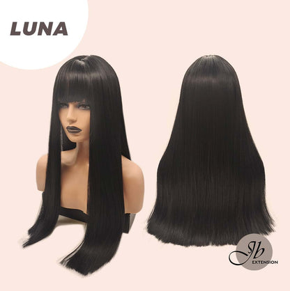JBEXTENSION 24 Inches Long Straight Jet Black Wig With Bangs LUNA Alexwigs