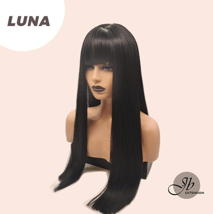 JBEXTENSION 24 Inches Long Straight Jet Black Wig With Bangs LUNA Alexwigs