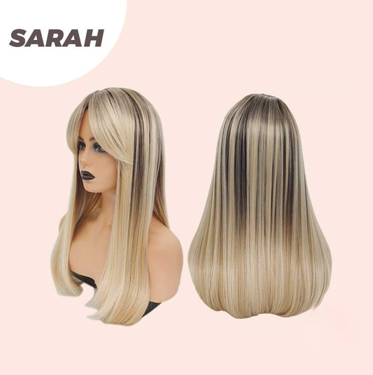 JBEXTENSION 22 Inches Nature Straight Ombre Blonde With Dark Root Wig With Bangs SARAH Alexwigs