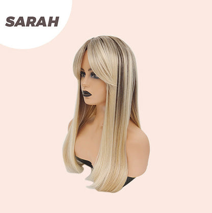 JBEXTENSION 22 Inches Nature Straight Ombre Blonde With Dark Root Wig With Bangs SARAH Alexwigs