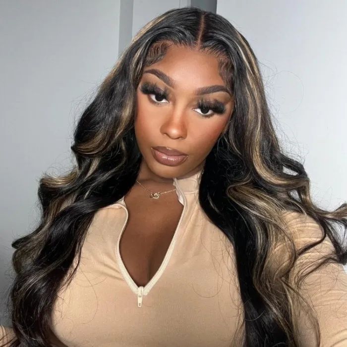 #1B/27 Blonde Highlight Color 8x5 HD Lace Human Hair Glueless Wig Pre Plucked Natural Hairline Ship In 24H Alexwigs