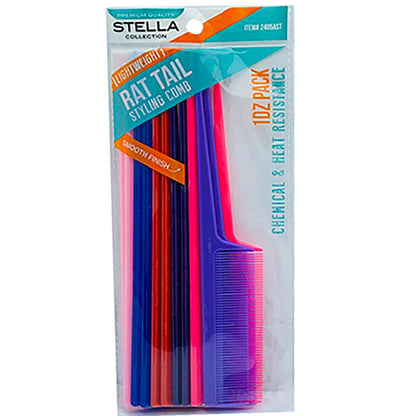 Stella Collection Rat Tail Comb Assorted Color - 12 pcs Alexwigs