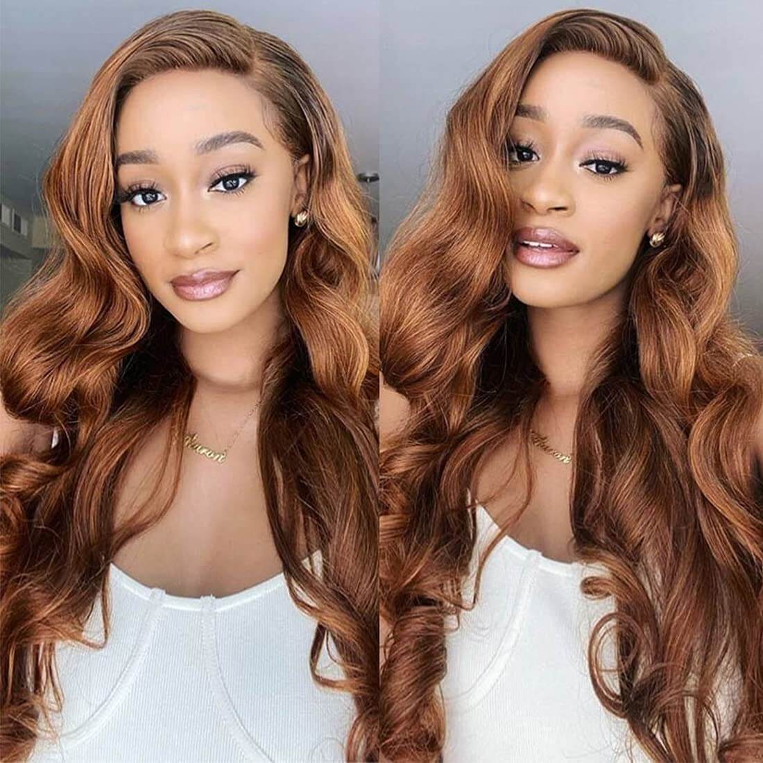 #30 Chestnut Brown Lace Front Wigs Body Wave Human Hair Fall Color Wigs For  Women Alexwigs