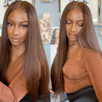 #4 Chocolate Brown Color Glueless Ready & Go Wig 8*5 Pre Cut HD Lace Closure Wigs Alexwigs