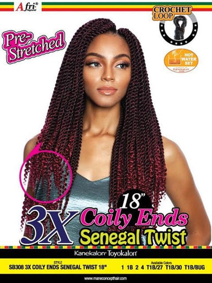 Mane Concept Afri Naptural Crochet Loop Pre-Stretched Braid - SB308 3X COILY ENDS SENEGAL TWIST 18" Alexwigs