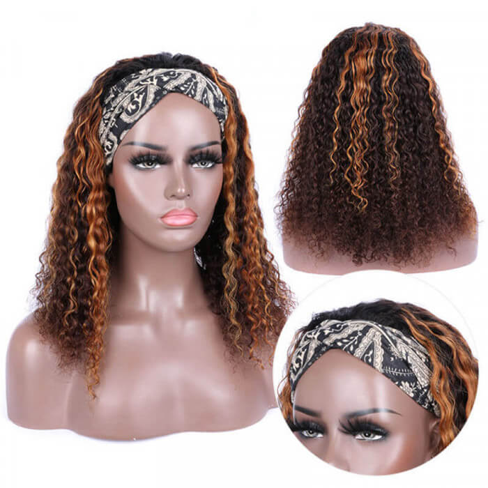 #4/30 Color Highlights Curly Hair Headband Wigs Human Hair Alexwigs