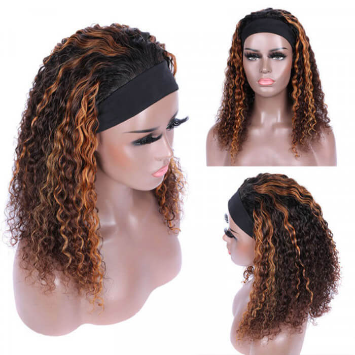 #4/30 Color Highlights Curly Hair Headband Wigs Human Hair Alexwigs