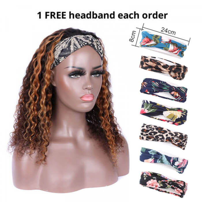 #4/30 Color Highlights Curly Hair Headband Wigs Human Hair Alexwigs