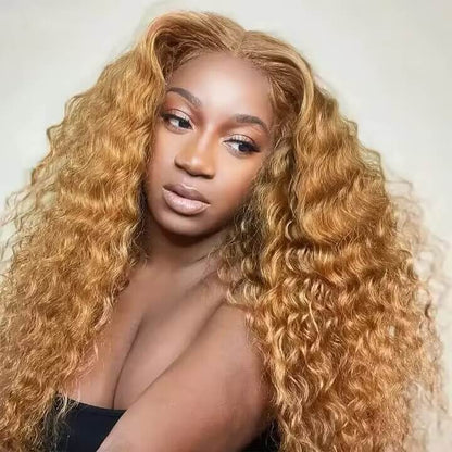 #27 Honey Blonde Deep Wave HD Lace Front Human Hair Wig with Pre Plucked Alexwigs