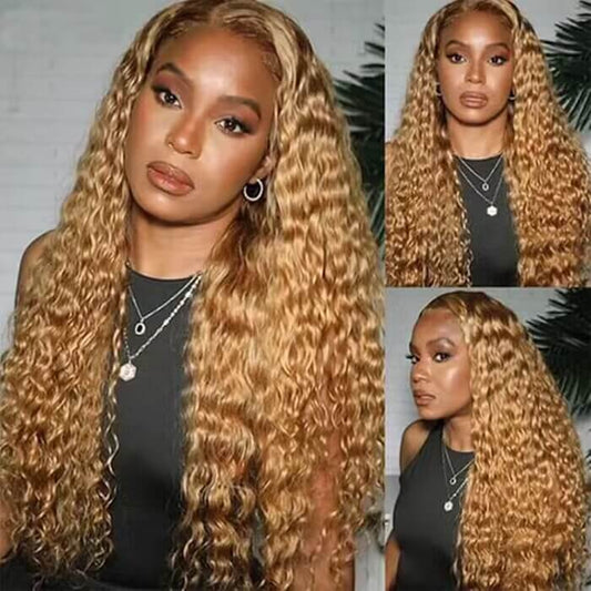 #27 Honey Blonde Deep Wave HD Lace Front Human Hair Wig with Pre Plucked Alexwigs