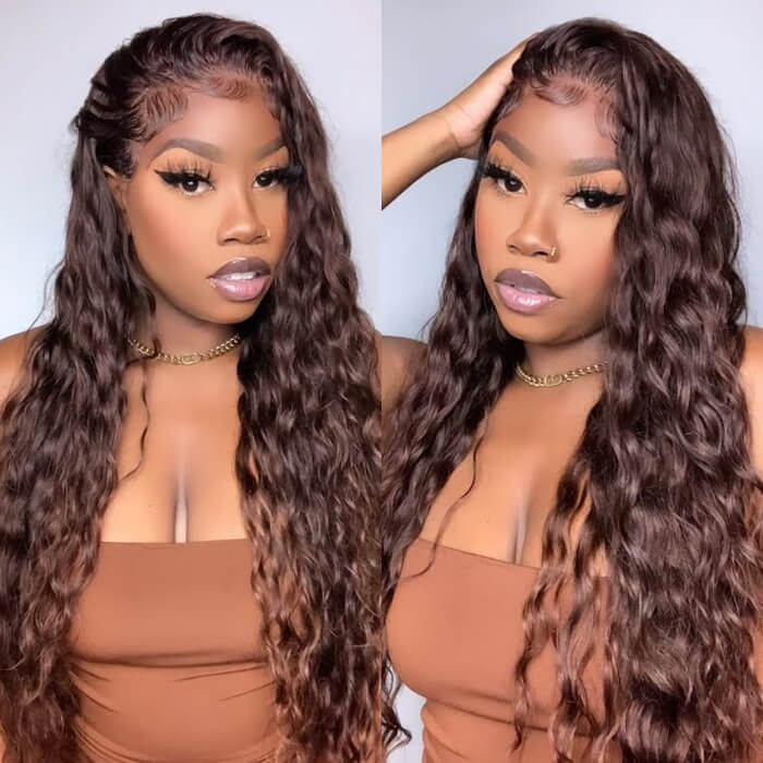 #4 Chocolate Brown Wig Deep Wave 13x6 HD Transparent Lace Frontal Wigs Pre-Colored Human Hair Wigs Alexwigs