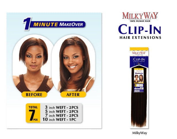 Milky Way Clip-In Human Hair Weave - STRAIGHT 14/18 Inch (7pcs) Alexwigs