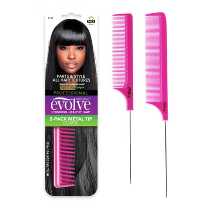 Firstline Evolve 2-Pack Metal Tip Rat Tail Comb Alexwigs