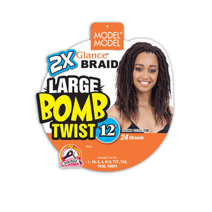 Model Model Glance Pre-Looped Crochet Braid - 2X LARGE BOMB TWIST 12" Alexwigs