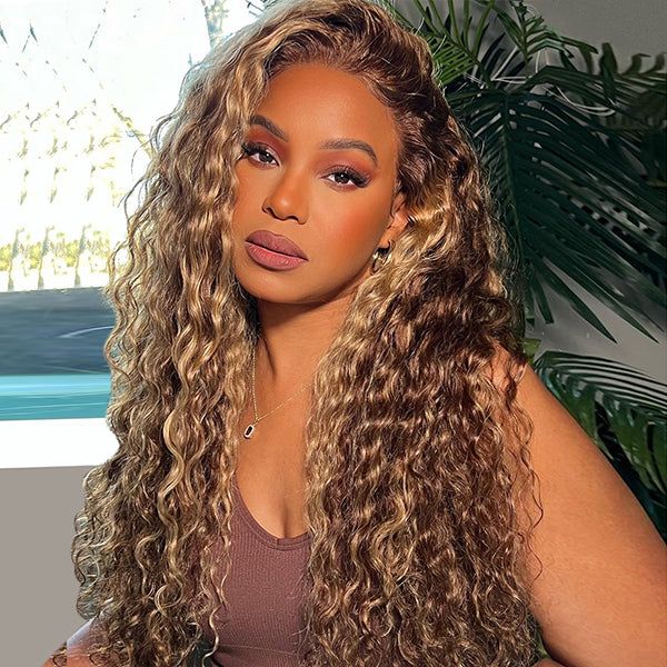 +$9.9 Get A Wig | Highlight Water Wave Drawstring 13x6 HD Lace Front Wigs Virgin Human Hair Pre-Cut Lace 220% Density Alexwigs