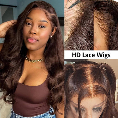 #4 Chocolate Brown 13x4 HD Lace Front Wigs Human Hair Wigs For Women Pre Plucked Alexwigs