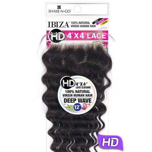 Shake-N-Go Ibiza 100% Virgin Human Hair 4X4 HD Lace Closure - DEEP WAVE 12 Alexwigs