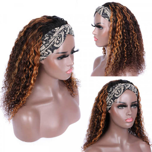 #4/30 Color Highlights Curly Hair Headband Wigs Human Hair Alexwigs