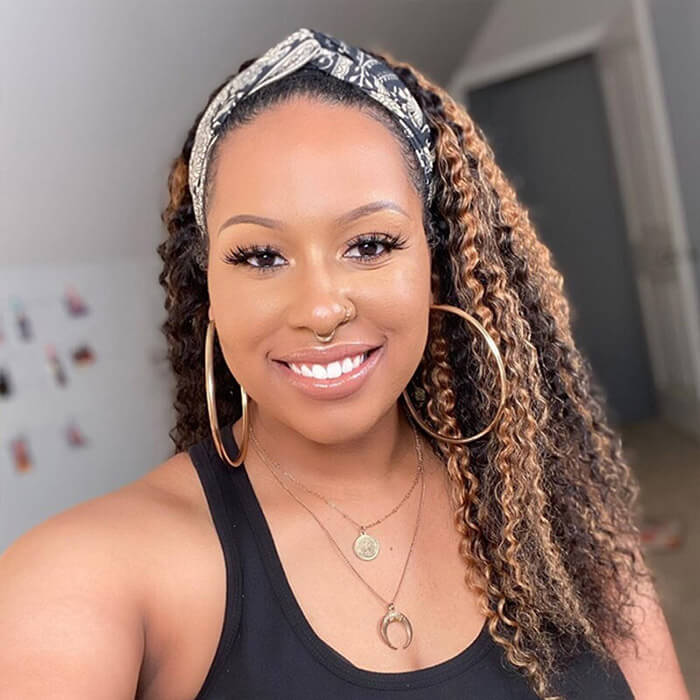 1B/27 Highlighted Curly Human Hair Headband Wig Alexwigs