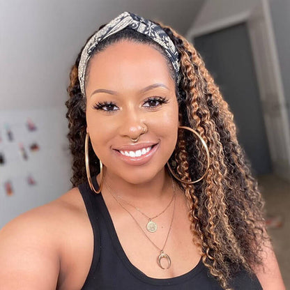 1B/27 Highlighted Curly Human Hair Headband Wig Alexwigs