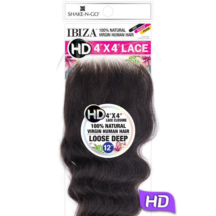 Shake-N-Go Ibiza 100% Virgin Human Hair 4X4 HD Lace Closure - LOOSE DEEP 12 Alexwigs