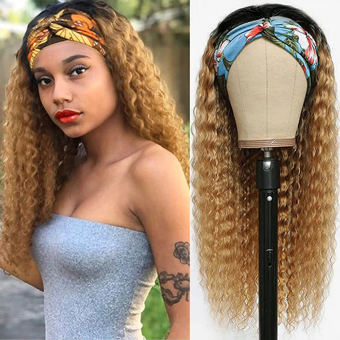 #27 Honey Blonde Headband Wigs Deep Wave Virgin Human Hair Alexwigs