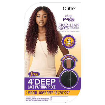 Outre Purple Pack Brazilian Boutique Human Hair Blend Weave - VIRGIN LOOSE DEEP 4PCS (18/20/22 inch + 4 inch lace closure) Alexwigs