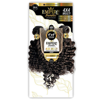 Sensationnel Empire Bundles Multi Pack 100% Human Hair Weave and 4x4 HD Lace Closure - DEEP Alexwigs