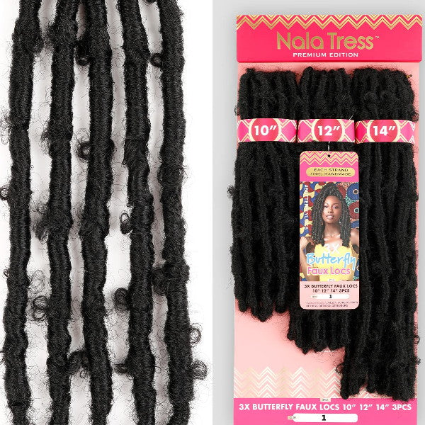 Janet Collection Nala Tress Crochet Braid Handmade Strand Bob Style - 3X BUTTERFLY FAUX LOCS 10/12/14 3 PCS Alexwigs
