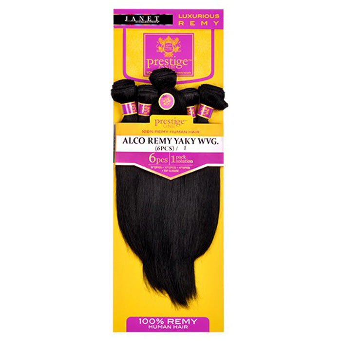 Janet Collection Prestige One 100% Remy Human Hair Weave + Free Closure - ALCO REMY YAKY 6 PCS (1 Pack) Alexwigs
