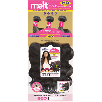 Janet Collection Melt 100% Virgin Remy Human Hair Weave 3 Pcs 13X5 HD Lace Closure - BRAZILIAN BODY 14/16/18" Alexwigs